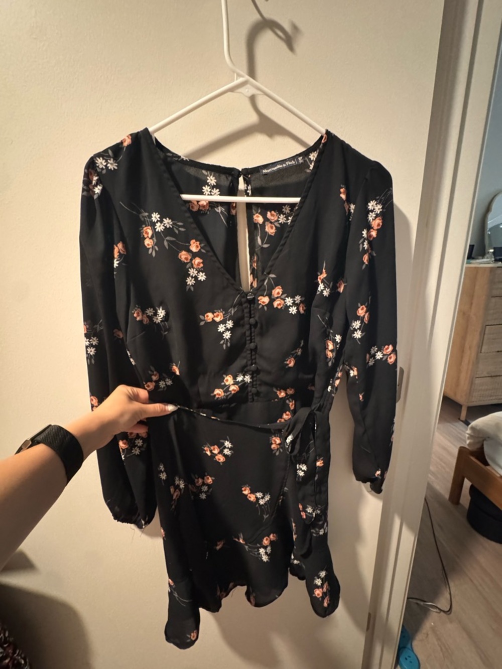 Abercrombie Black Floral Wrap Mini Dress